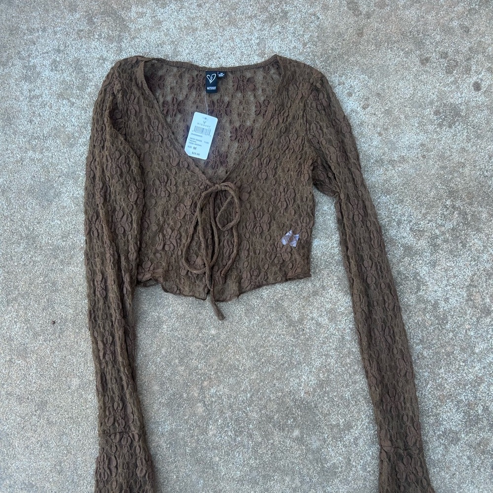 Windsor Textured Brown Lace-Up Crop Top